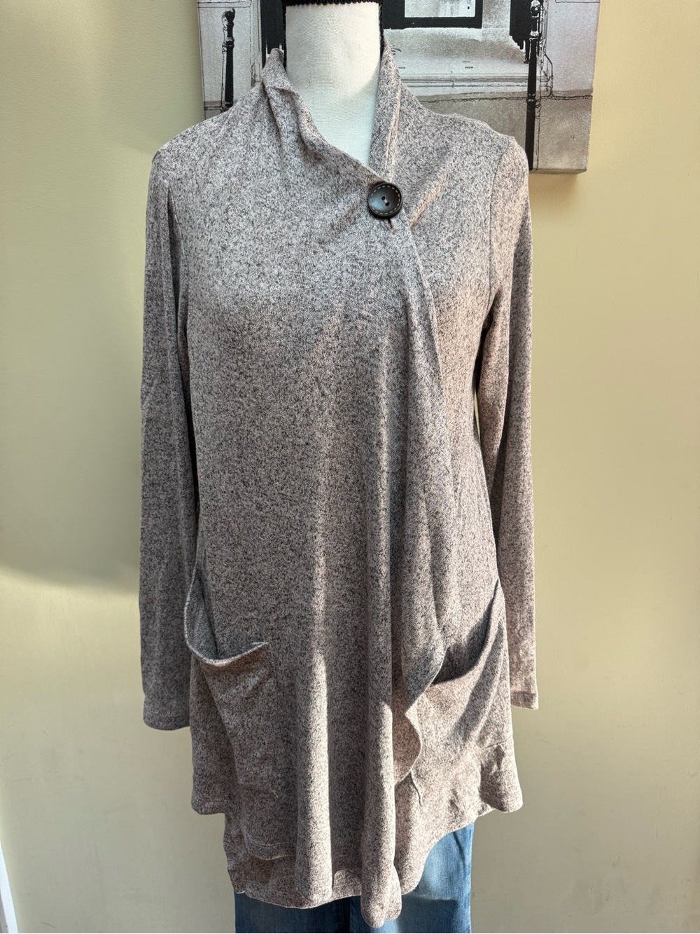 Bobeau Women's Purple-Gray Button-Detail Open Front Tunic Top